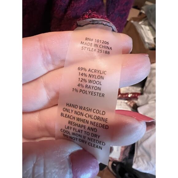 Soft Surroundings Red Navy Gray asymmetrical mixed knit hem sweater size Medium - Picture 6 of 6